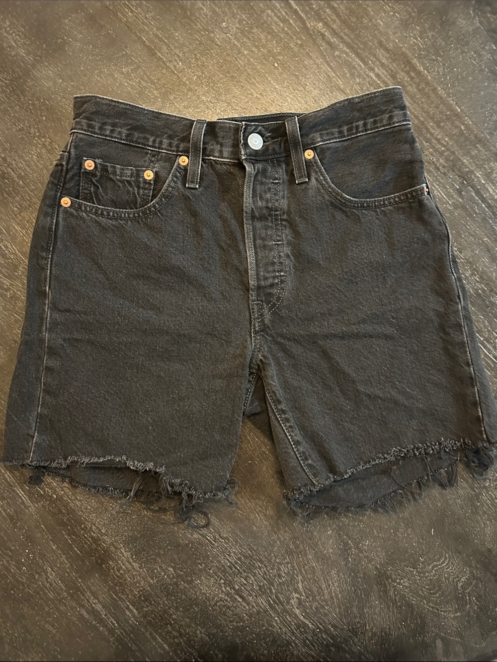 Premium Levi's Black Raw Hem Women's Denim Shorts